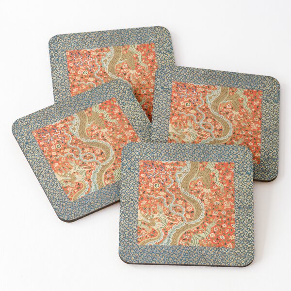 Item preview, Vintage Chinese Dragon Floral Red, Teal and Gold Asian Textile | P303 designed and sold by Piccolo Fiore Prints.