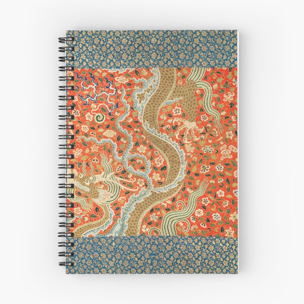 Item preview, Vintage Chinese Dragon Floral Red, Teal and Gold Asian Textile | P303 designed and sold by Piccolo Fiore Prints.