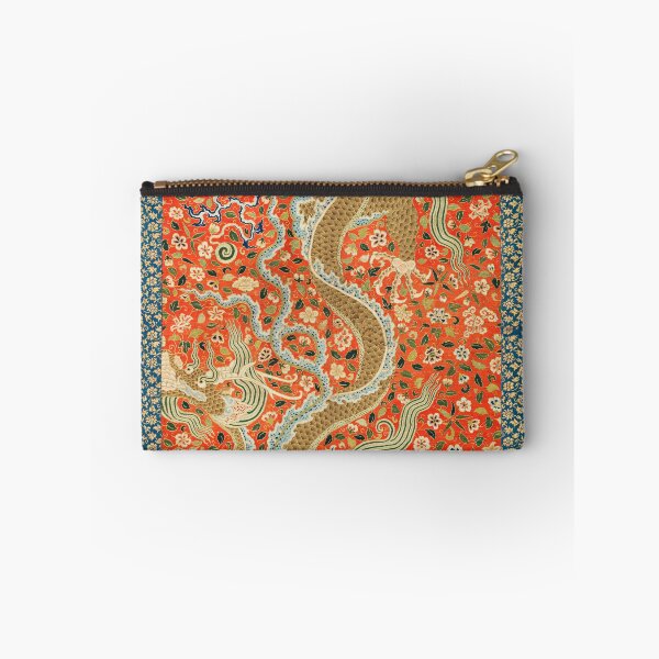 Item preview, Vintage Chinese Dragon Floral Red, Teal and Gold Asian Textile | P303 designed and sold by Piccolo Fiore Prints.