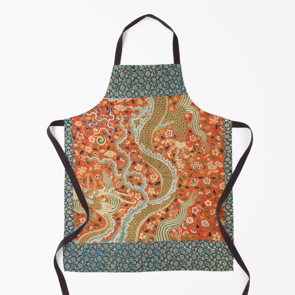 Item preview, Vintage Chinese Dragon Floral Red, Teal and Gold Asian Textile | P303 designed and sold by Piccolo Fiore Prints.