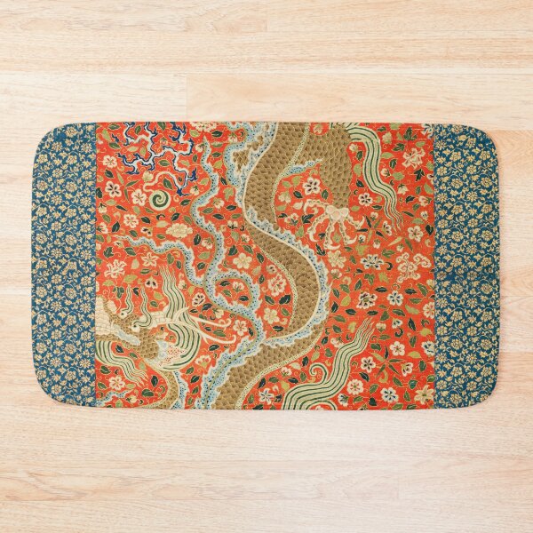 Item preview, Vintage Chinese Dragon Floral Red, Teal and Gold Asian Textile | P303 designed and sold by Piccolo Fiore Prints.