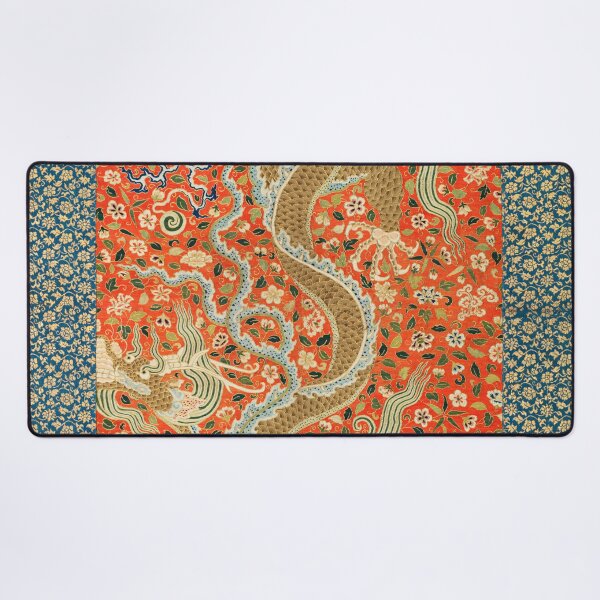 Item preview, Vintage Chinese Dragon Floral Red, Teal and Gold Asian Textile | P303 designed and sold by Piccolo Fiore Prints.