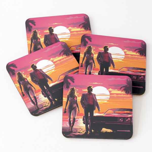 Aperçu de l'œuvre Miami Vice Sunset Gangster Blonde and Classic Car VIntage créée et vendue par Bored Elon.