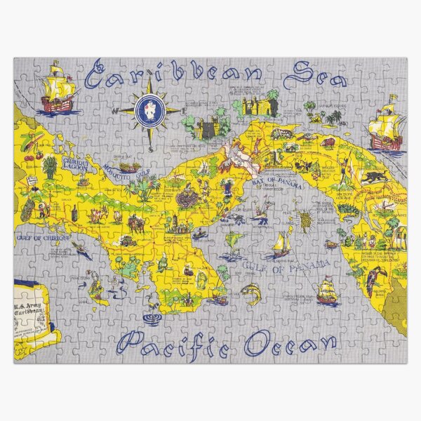 Aperçu de l'œuvre Carte picturale vintage du Panama (1952) créée et vendue par BravuraMedia.