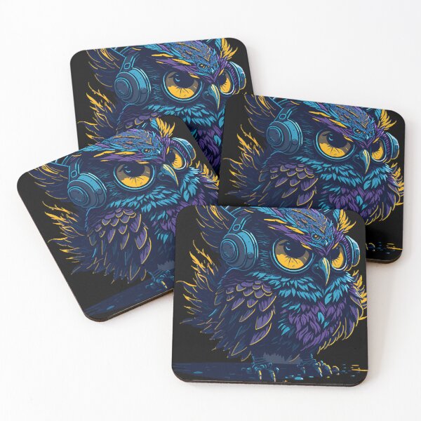 Item preview, Futuristic owl with blue headphones  designed and sold by toshagearw.