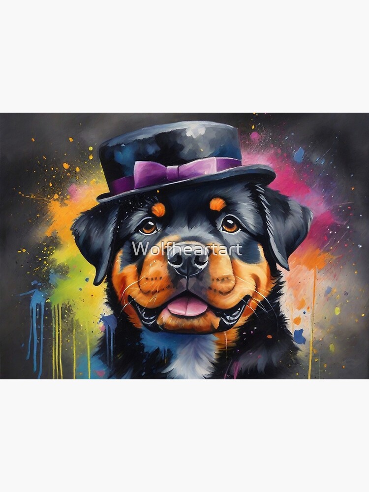 Rottweiler Dog Portrait With A Top Hat
