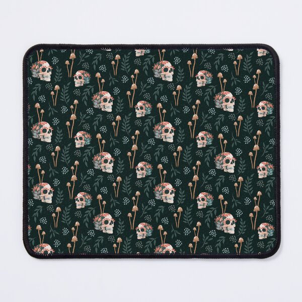 Item preview, Sugar Skulls and Mushrooms Moody Green Pattern designed and sold by LolaveeCreative.