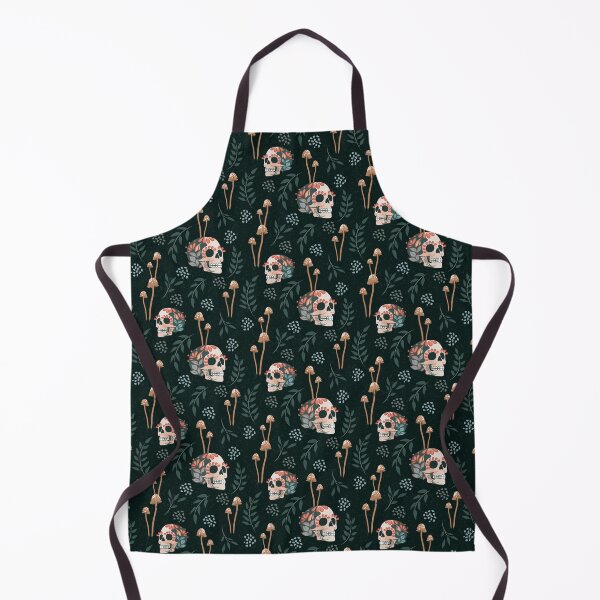 Item preview, Sugar Skulls and Mushrooms Moody Green Pattern designed and sold by LolaveeCreative.