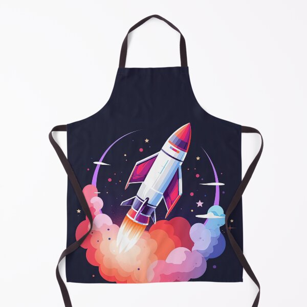 Item preview, Rocket cartoon illustration in space with fire boosters designed and sold by InfigoArt.