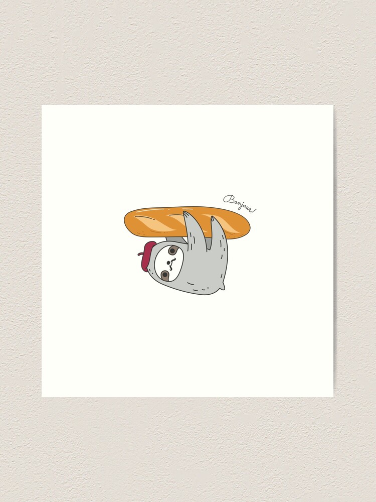 Alternate view of French sloth with baguette Art Print