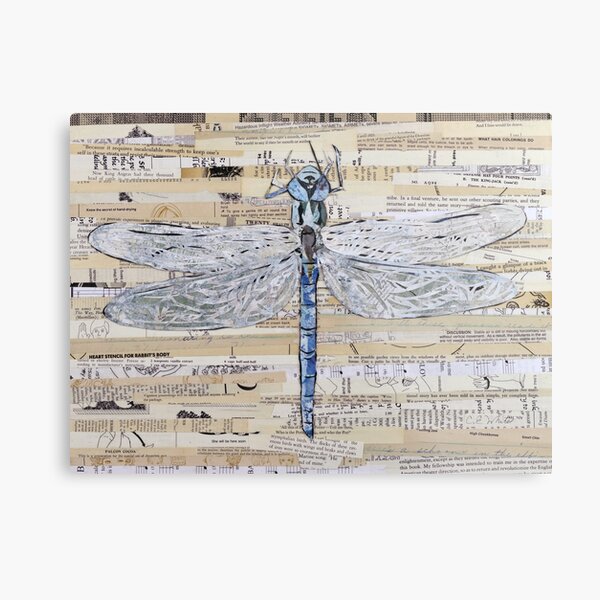 Blue Dragonfly Collage by C.E. White Metal Print