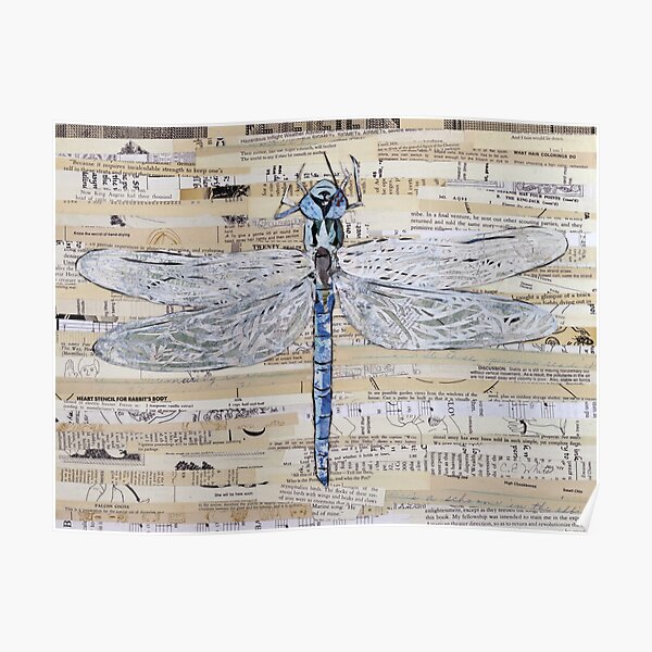 Blue Dragonfly Collage by C.E. White Poster