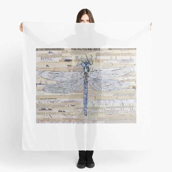 Blue Dragonfly Collage by C.E. White Scarf