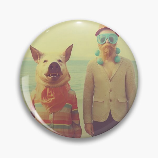 Item preview, "Party Animals" Ironically Epic Beach Party Vintage Photo with an Anthropomorphic Pig designed and sold by Alcyonian.