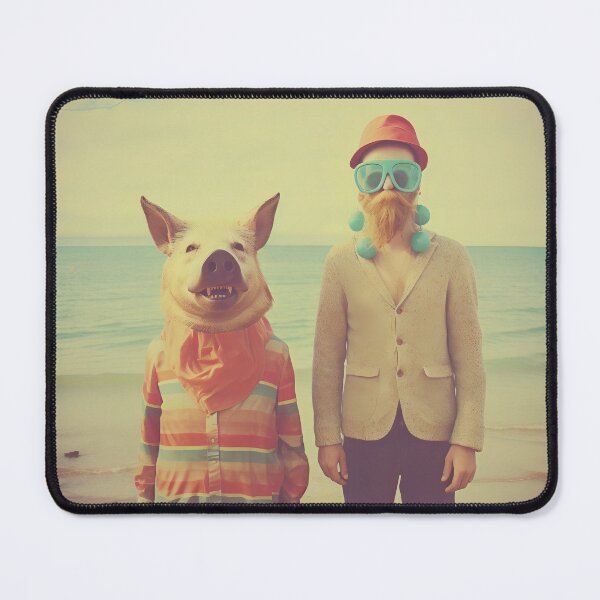 Item preview, "Party Animals" Ironically Epic Beach Party Vintage Photo with an Anthropomorphic Pig designed and sold by Alcyonian.