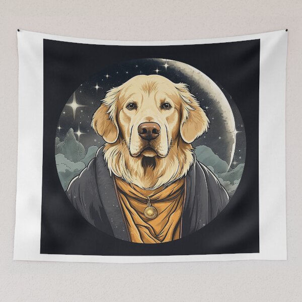 Item preview, Enchanting Nights with 'Starry Paws Mage': The Young Golden Retriever Mage under the Moonlight designed and sold by Christian Weiss.