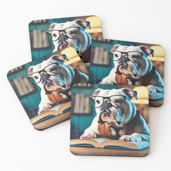 Item preview, Dog Reading a Book Wearing Glasses - Bulldog  designed and sold by AllOfUsOrNone.