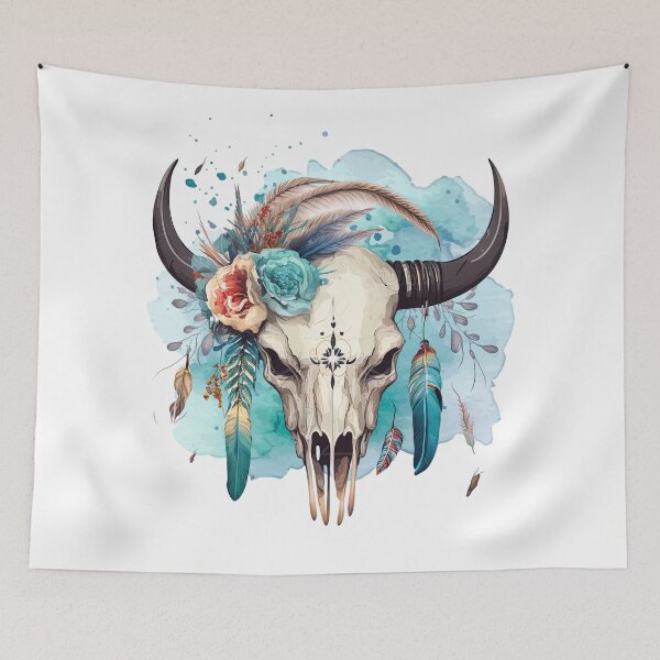 Item preview, Indians plume with a skull, Bohemian style, Watercolors designed and sold by Katarzyna Dembek.