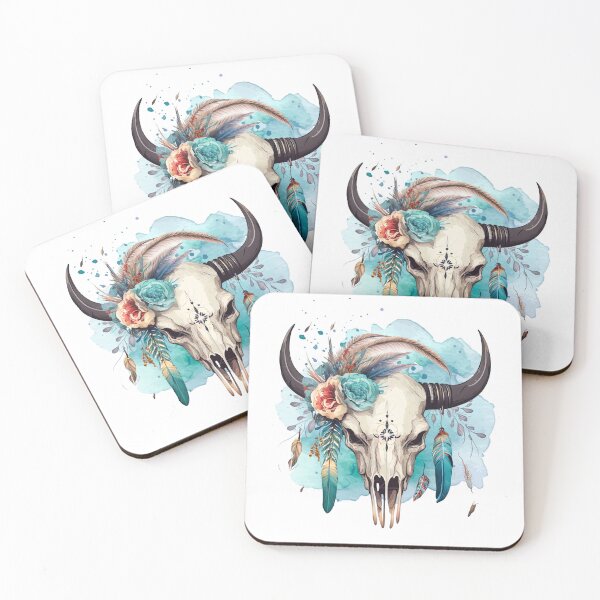 Item preview, Indians plume with a skull, Bohemian style, Watercolors designed and sold by Katarzyna Dembek.