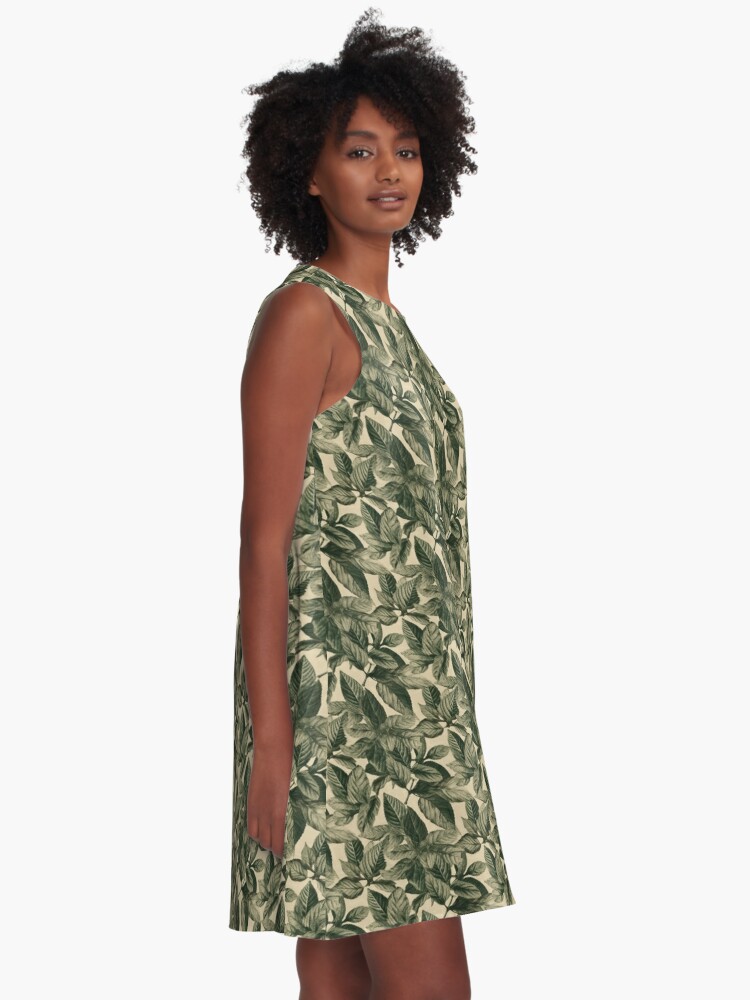 Linen Leaves: Vintage Dye-Transfer Inspired Leaf Pattern | A-Line Dress