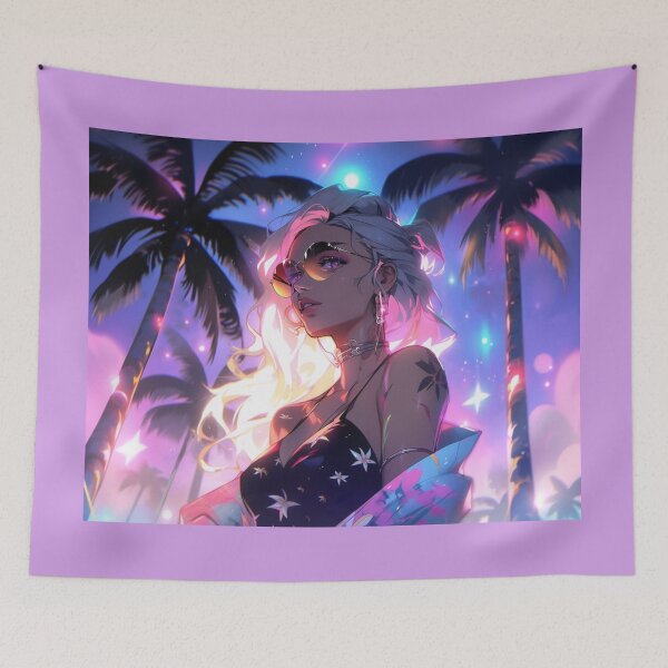Item preview, 90s Cyberpunk Anime Girl Taylor in Miami: A Fusion of Nostalgia and Futuristic Glamour by the Beach! designed and sold by RIAiCreations.