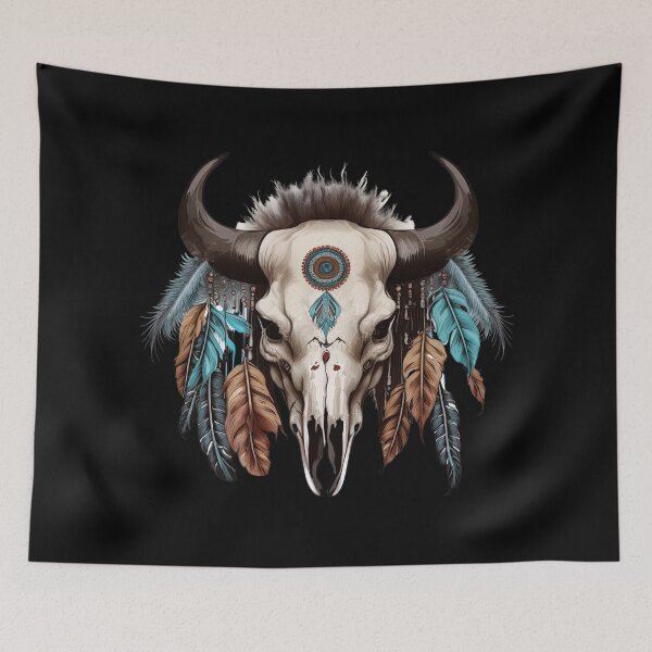 Item preview, Indians plume, Bull skull, Ethnic style, Watercolors designed and sold by Katarzyna Dembek.
