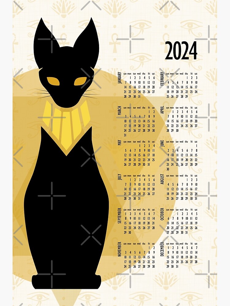 Calendrier chat mensuel 2024, chats noirs, boutique objets chat