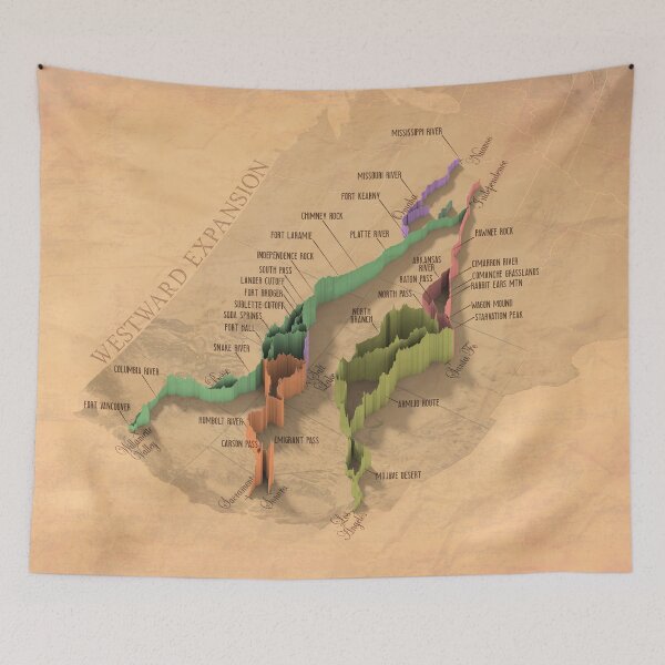 Item preview, 3D Elevation Map of American Westward Expansion Trails designed and sold by MuddledRemarks.