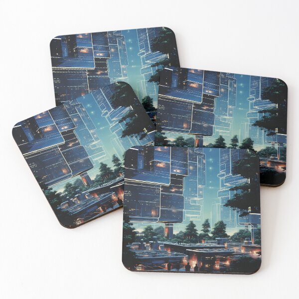 Item preview, Futuristic Utopian Cityscape with Glass Facades of Skyscrapers and Night Sky designed and sold by Je-we.