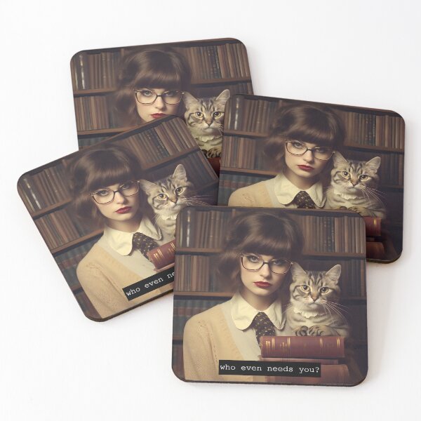 Item preview, Who Even Needs You? Librarian Woman with Her Cat Art Print designed and sold by Alcyonian.