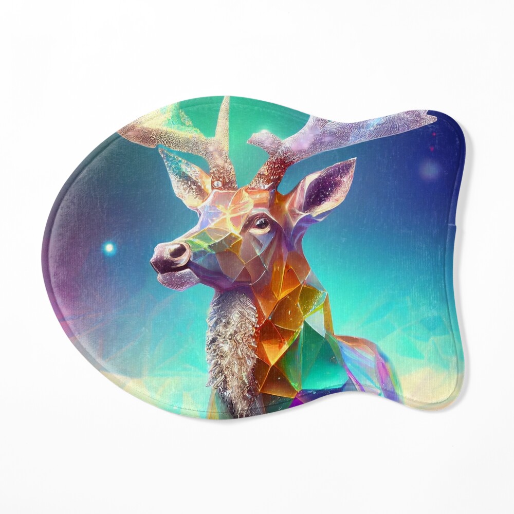 Rainbow crystal deer portrait, on colorful clouds Greeting Card