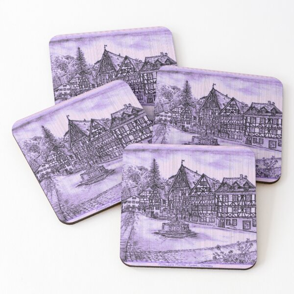 Item preview, Miltenberg Market Square Drawing, Germany, Lavender Old Photo Effect - A Timeless Tapestry of Bavarian Charm designed and sold by studioSharonKay.