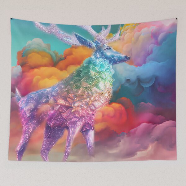 Item preview, Celestial Crystals: Glitter Deer Embracing Rainbow Clouds designed and sold by EmeraldeaArt.
