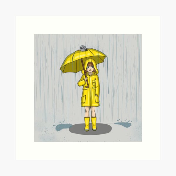 Eco-Friendly Transparent Raincoat with Artistic Print - Yellow