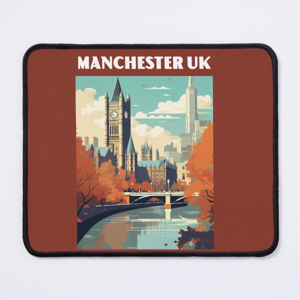 Item preview, Manchester UK travel poster in the style of 50s screen print travel posters designed and sold by windmildesigner.
