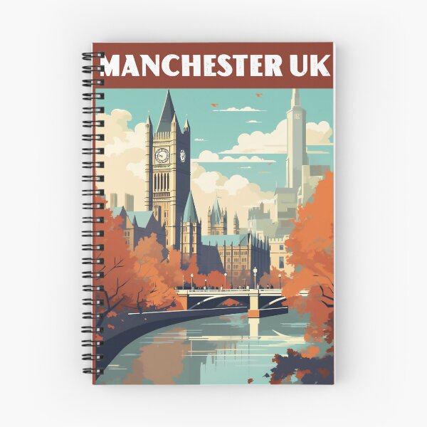 Item preview, Manchester UK travel poster in the style of 50s screen print travel posters designed and sold by windmildesigner.