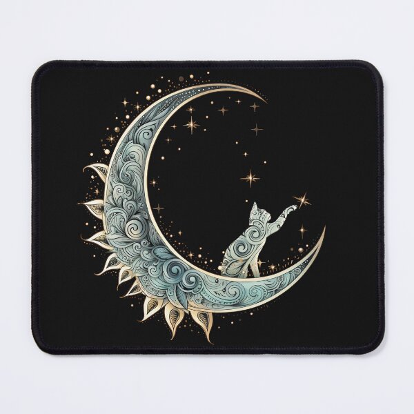 Item preview, Mystical Aesthetic Cat Sitting on Crescent Moon designed and sold by Dibble Dabble Designs.