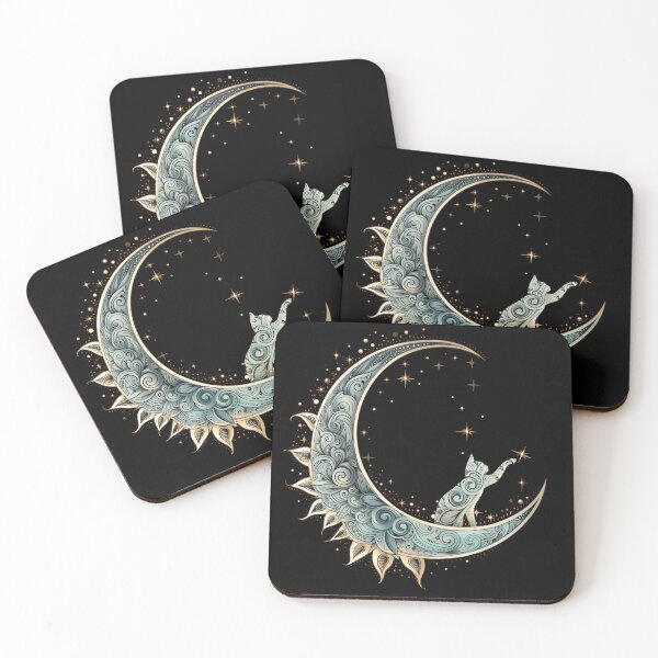 Item preview, Mystical Aesthetic Cat Sitting on Crescent Moon designed and sold by Dibble Dabble Designs.