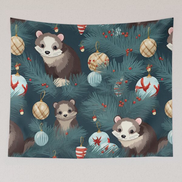 Item preview, festive Ferrets in a Christmas Tree - Whimsical Holiday Art designed and sold by hookline.