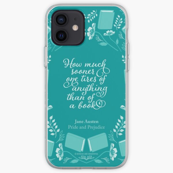 Jane Austen Pride and Prejudice Teal Floral Bookish Quote iPhone Soft Case