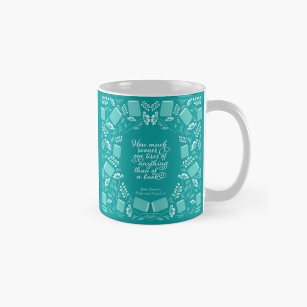 Artikel-Vorschau von Jane Austen Stolz und Vorurteil Teal Floral Bookish Quote, designt und verkauft von Bookish and Wonderful.