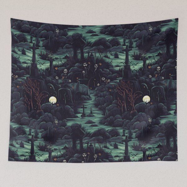 Item preview, Eerie Halloween Cemetery Scene Art Print designed and sold by trendyzcom.