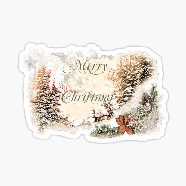 Merry Christmas Winter Landscape rustic antique Sticker