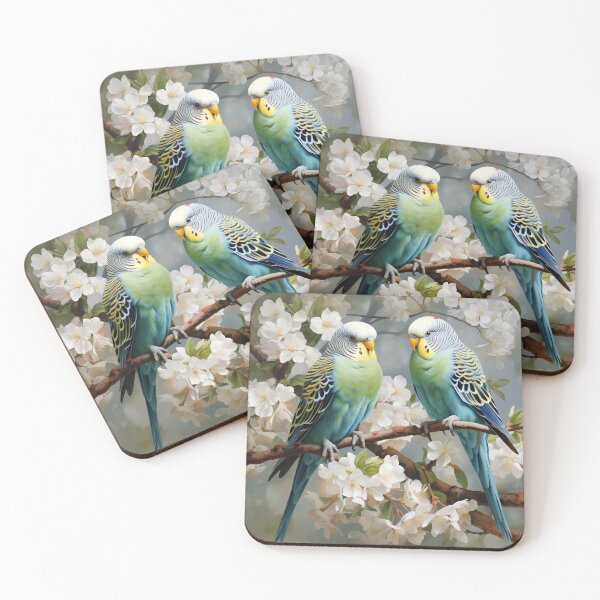 Item preview, Pair of Parakeets with flowers designed and sold by Kristylynn757.