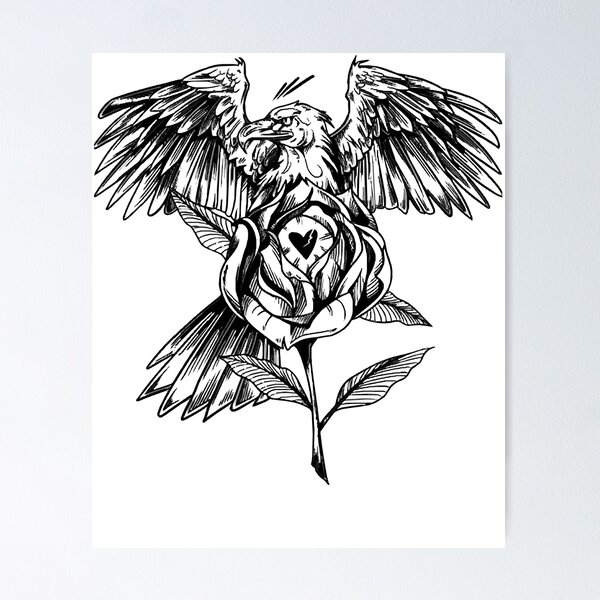 Thorn Crowned Skull with Eagle Wings and Red Roses Best Temporary Tattoos|  WannaBeInk.com