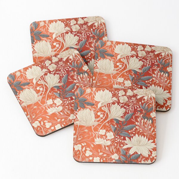 Item preview, White and gray floral on red background designed and sold by GDF-Karalee.