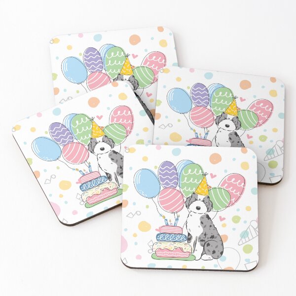 Item preview, Blue Merle Aussiedoodle Aussie Doodle Dog Birthday Party designed and sold by Lulupainting.