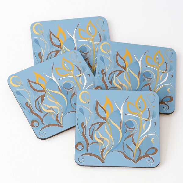 Item preview, Yellow and Brown Abstract Wildflowers on Blue designed and sold by Gingezel.
