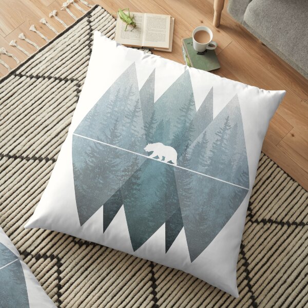 Misty Forest Mountain Bear Floor Pillow