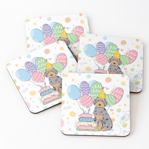 Item preview, Blue Merle Tan Aussiedoodle Aussie Doodle Dog Birthday Party designed and sold by Lulupainting.